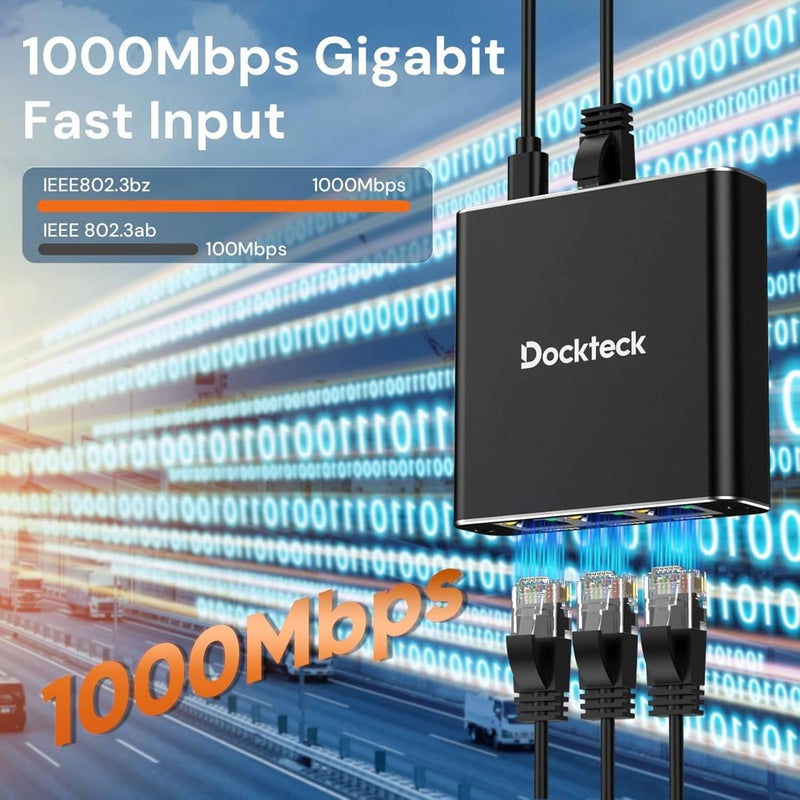 Dockteck Ethernet Splitter 1 to 3 1000Mbps, Internet Cable Splitter 1 in 3 Out High Speed Switch Network Gigabit for LAN RJ45 Port Router Switch Work with Cat5/5e/6/7/8 Cable - Image 3
